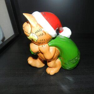 Vintage Garfield Enesco Ceramic Bank "Christmas Savings Club"  With Toy Sack